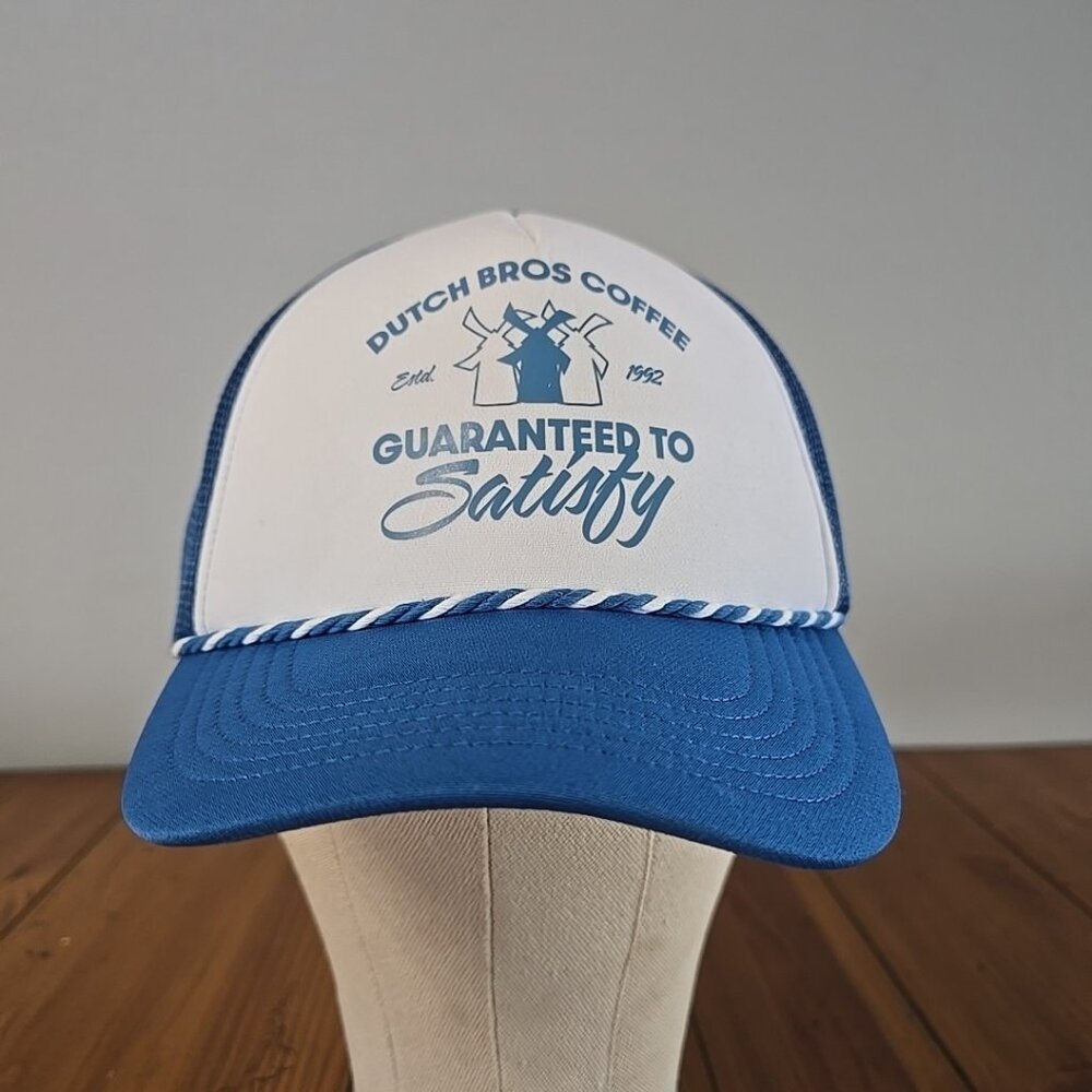 Dutch Bros Coffee Trucker Hat Guaranteed To Satisfy Blue Mesh Back Rope